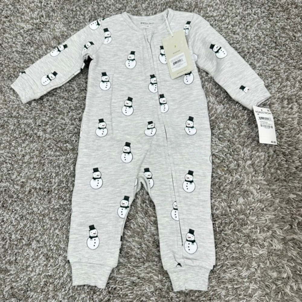 Petit Lem Holiday Snowman 6M Zippered One-Piece‎ Pajamas Kids Gray Brand New